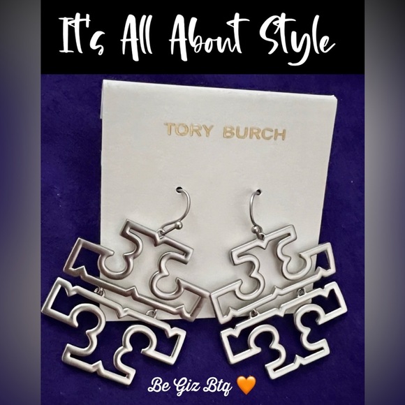 đTory Burch Authentic Silver Tory Logo Earrings At Awesome Price Buy Now & Save - Picture 5 of 13